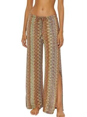 BECCA Crochet Wide Leg Beach Cover Up Pants Boho Tie Waist Multicolor Medium